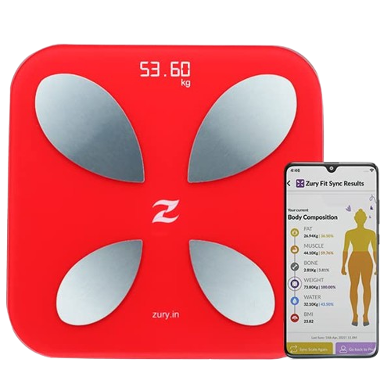 Zury 180kg Red Digital Body Composition Monitor for BMI, Muscle, Protein & Fat Analysis