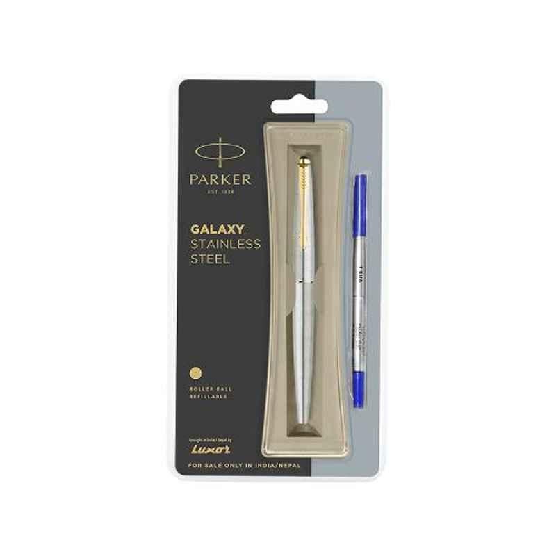 Parker Blue Ink Stainless Steel Galaxy GT Roller Ball Pen