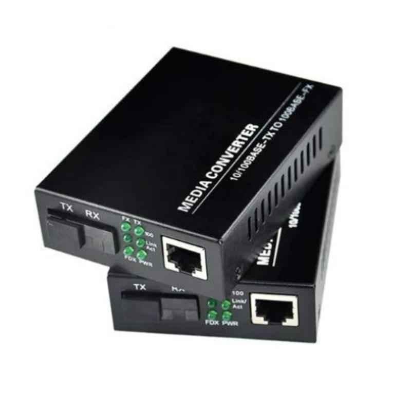 Hanutech 10/100Mbps Black Single Mode Media Converter, HE-MC-02