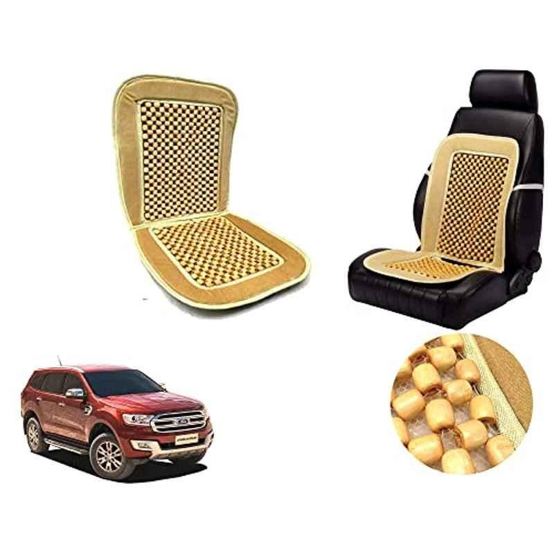 Auto Pearl PU, Velvet & Wooden Beads Beige Rectangular Seat Cushion for Ford Endeavour 2017