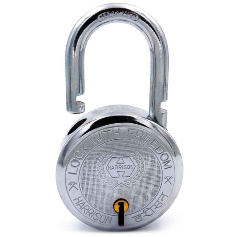 Harrison 75mm 9 Lever Mild Steel Bright Chrome Polished Finish Round Padlock with 3 Keys, T-26-0255