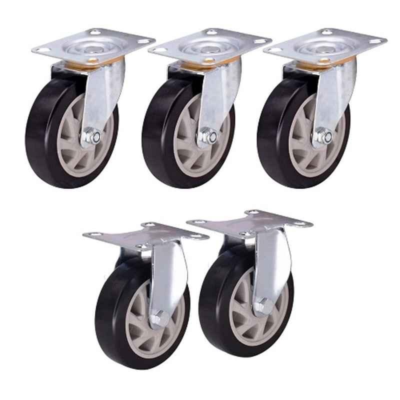 Equal 5 Pcs 600kg 5 inch PVC Black Heavy Duty Caster Wheel Set, EBCWP05-05
