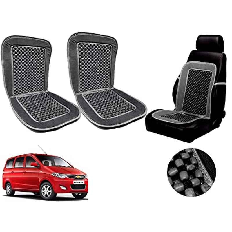 Auto Pearl PU, Velvet & Wooden Beads Grey Rectangular Seat Cushion for Chevrolet Enjoy (Pack of 2 )