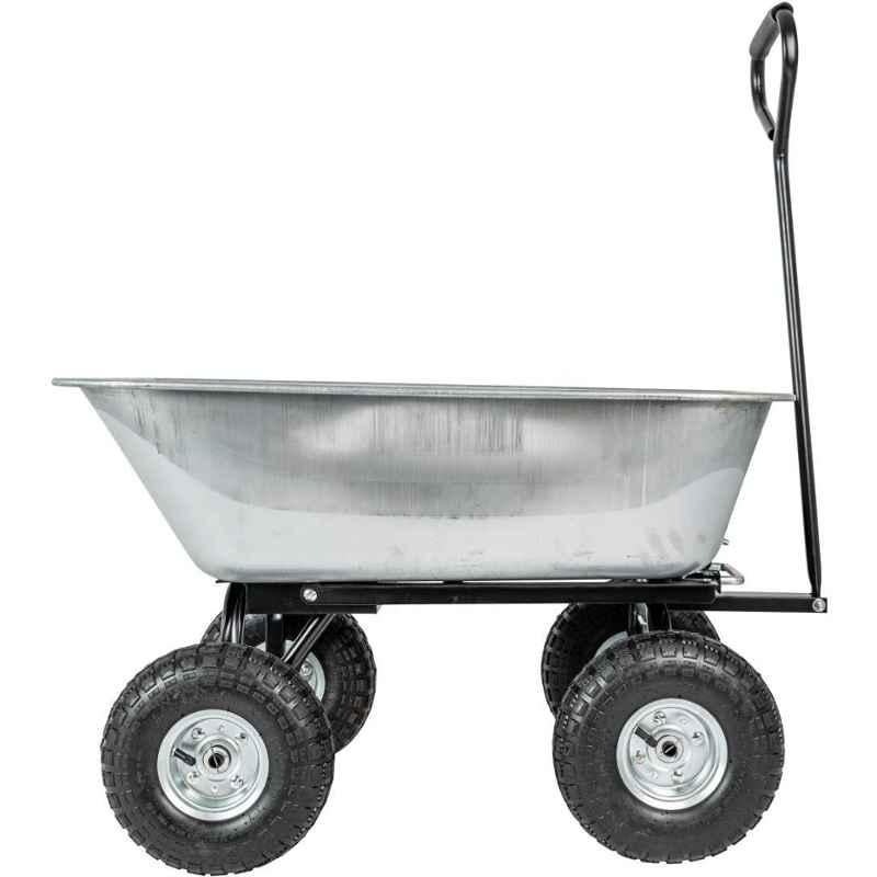 Bigapple 300kg Alloy Steel Silver Four Wheels Garden Wagon Cart with 85 Litre Galvanized Bucket, DC2145-METAL1