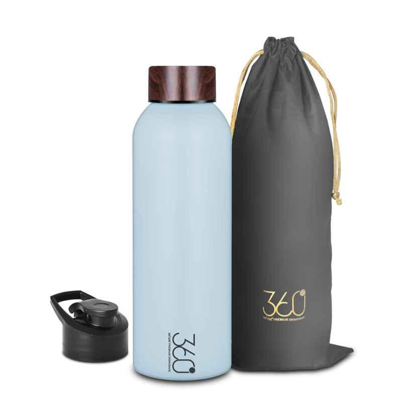 360 Love Teak 1L Stainless Steel Single Wall Blue Water Bottle (Pack of 3)