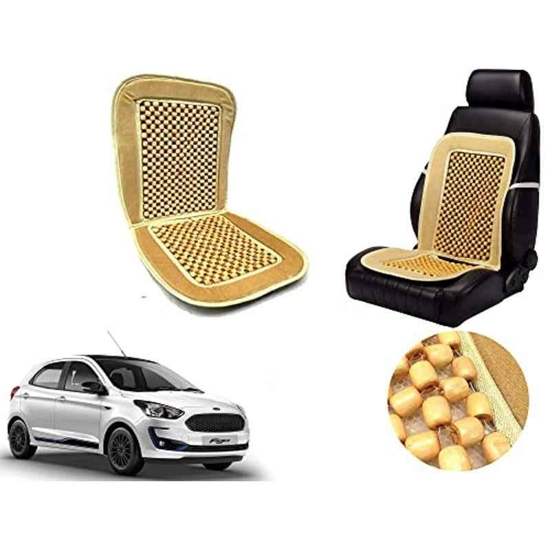 Auto Pearl PU, Velvet & Wooden Beads Beige Rectangular Seat Cushion for Ford Figo 2019