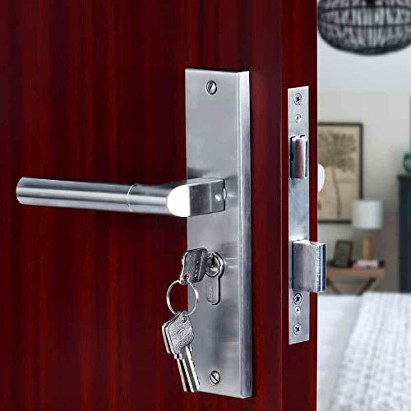 Saze 8 inch Stainless Steel Matt Finish Cylindrical Plate Mortise Door Lock Pull Handle Set with 3 Computer Keys, Mg303