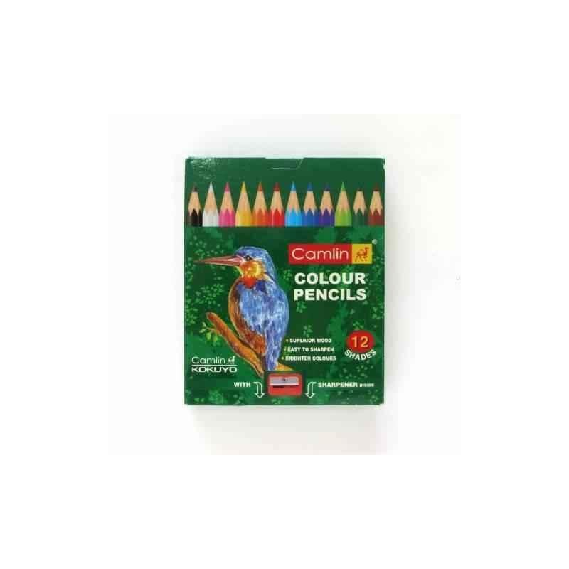 Camlin 12 Shade Half Size Color Pencil with Sharpener, 4193588 (Pack of 20)