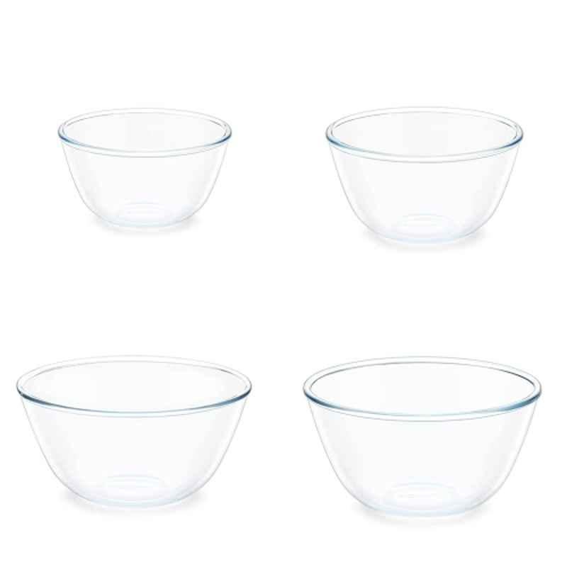 Borosil 4 Pcs Glass Transparent Mixing & Serving Bowl Set with Lid, IY22BS35913