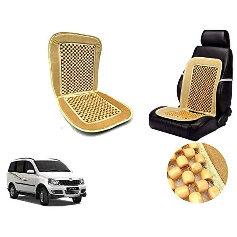 Auto Pearl PU, Velvet & Wooden Beads Beige Rectangular Seat Cushion for Mahindra Xylo
