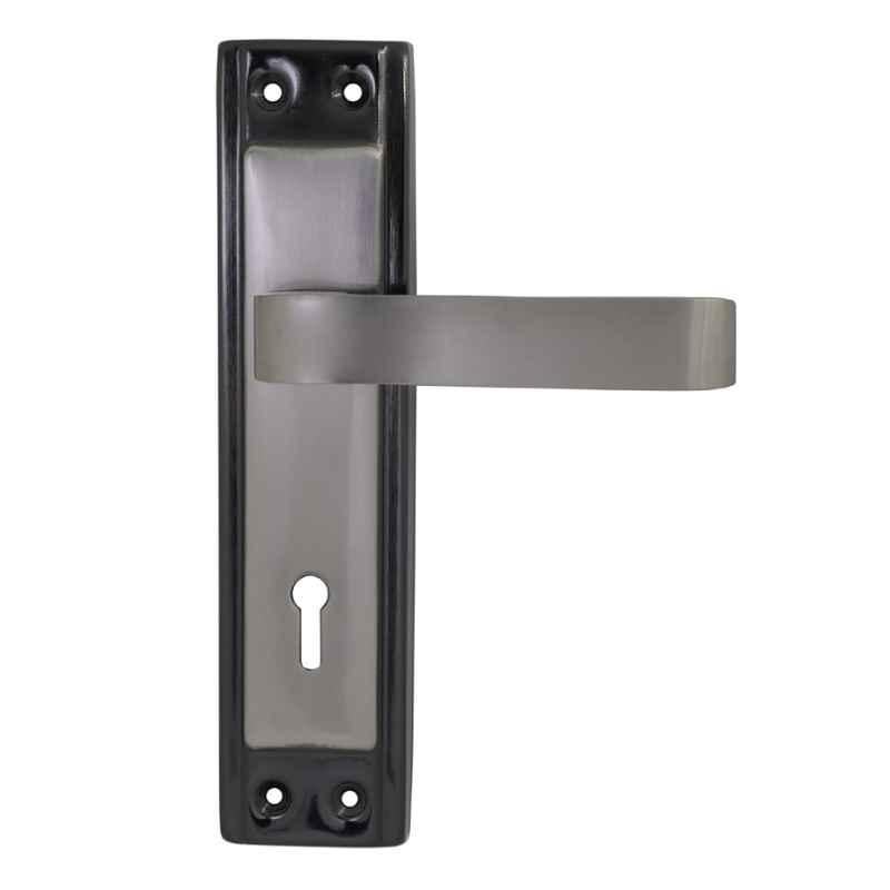 S&A Home Decor 7 inch Iron & Brass Glossy Finish Black & Silver Mortise Door Lock Set with 3 Keys, 100-BS