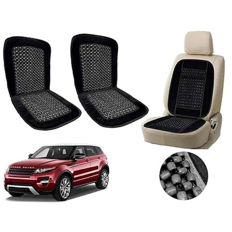 Auto Pearl PU, Velvet & Wooden Beads Black Rectangular Seat Cushion for Land Rover Range Rover Evoque (Pack of 2 )