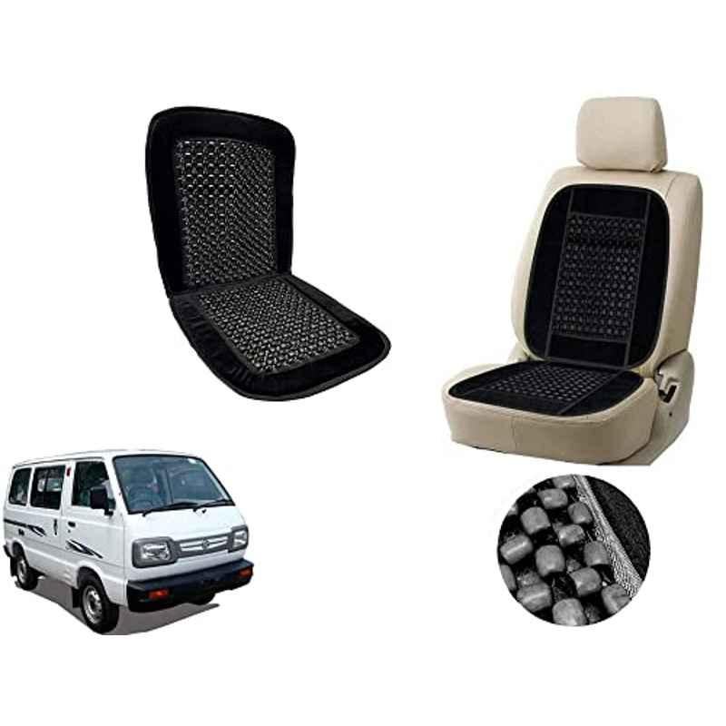Auto Pearl PU, Velvet & Wooden Beads Black Rectangular Seat Cushion for Maruti Suzuki Omni