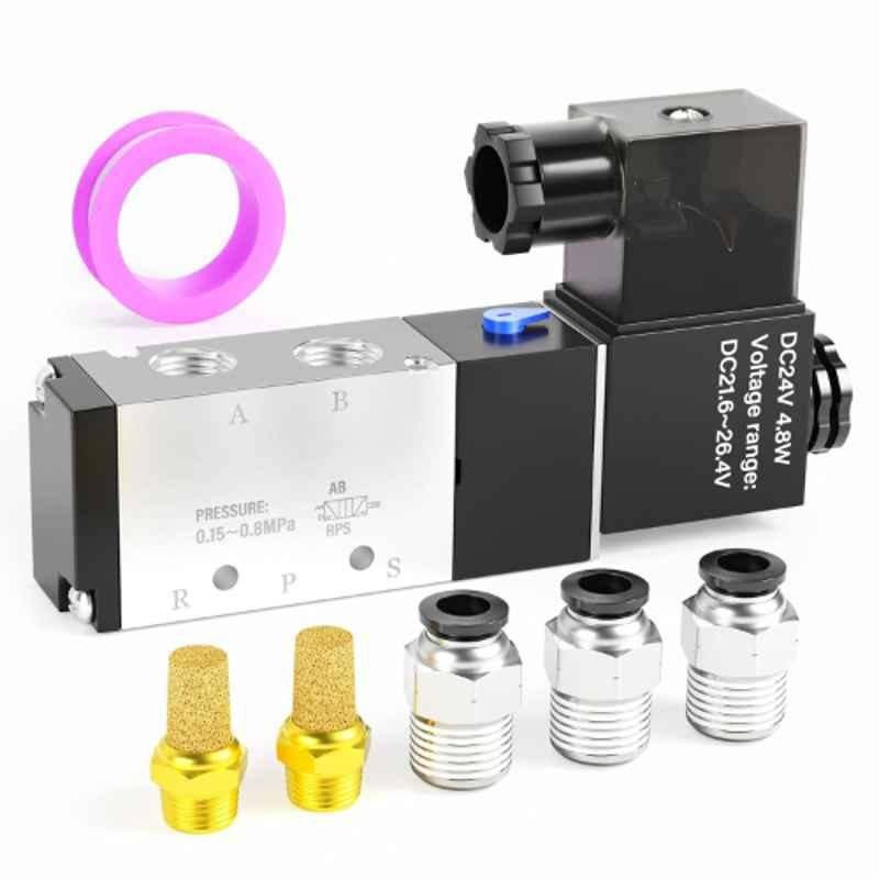 Supreme Control System 1/4 inch 24VDC 5 Way 2 Position PT Single Coil Pneumatic Solenoid Valve