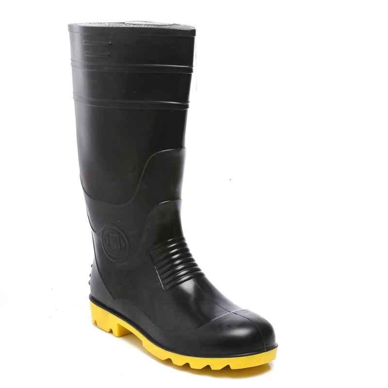 Agarson Supergold Steel Toe High Ankle Black & Yellow Work Gum Boots, Size: 7