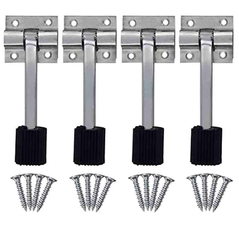 Screwtight 5 inch Stainless Steel Silver Polished Door Stopper with Rubber Tip Bottom, DS-1SQROD-SS-4 (Pack of 4)