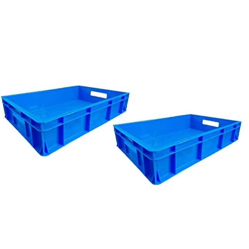 Xela 144 60x40x12cm Plastic Blue Multipurpose Heavy Duty Portable Crate, (Pack of 2)