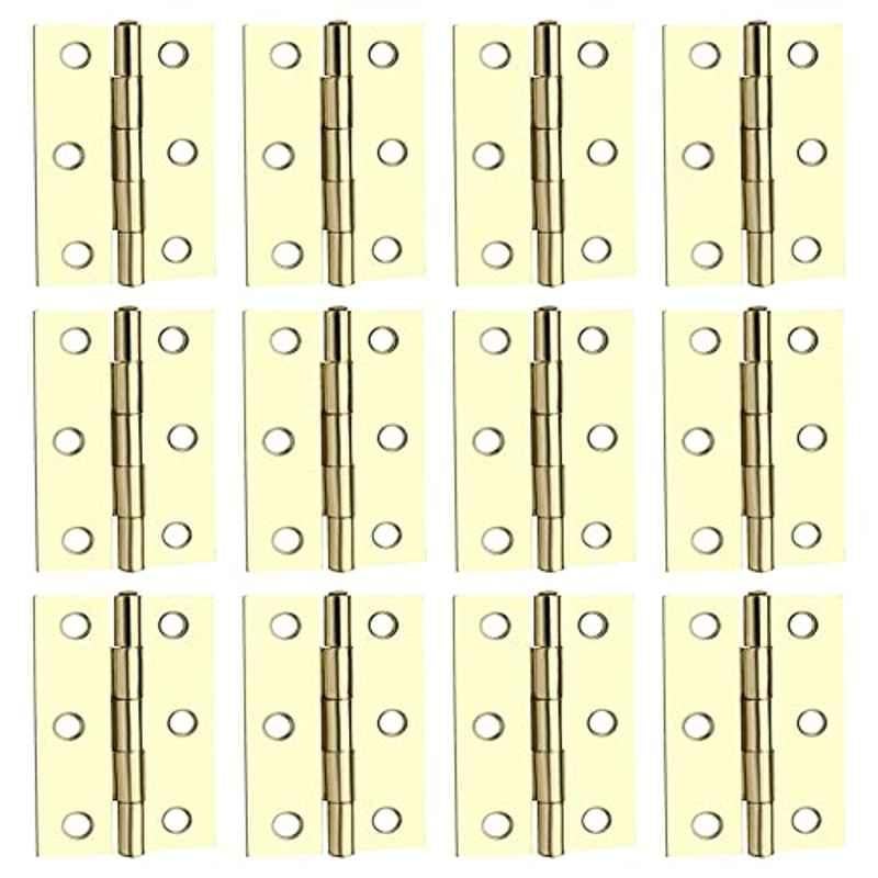 Screwtight 2.5 inch Iron Door & Cabinet Butt Hinge with Brass Plated Finish, S170104EB-12 (Pack of 12)