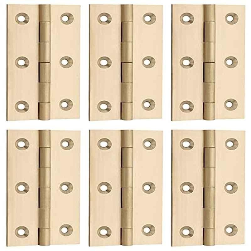 Screwtight 3 inch Brass Polished Door & Cabinet Butt Hinge, B170107PB-6 (Pack of 6)