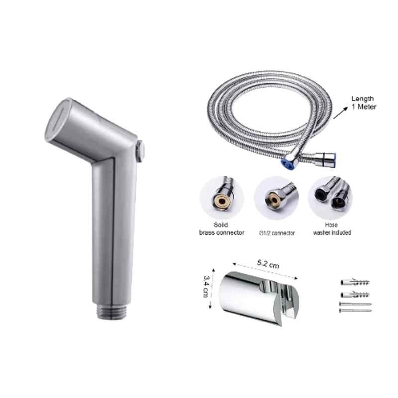 Drizzle Slider 1/2 inch Plastic Chrome Finish Health Faucet with 1m Flexible Tube & Wall Hook