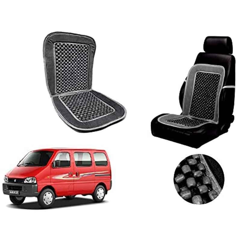 Auto Pearl PU, Velvet & Wooden Beads Grey Rectangular Seat Cushion for Maruti Suzuki Eeco