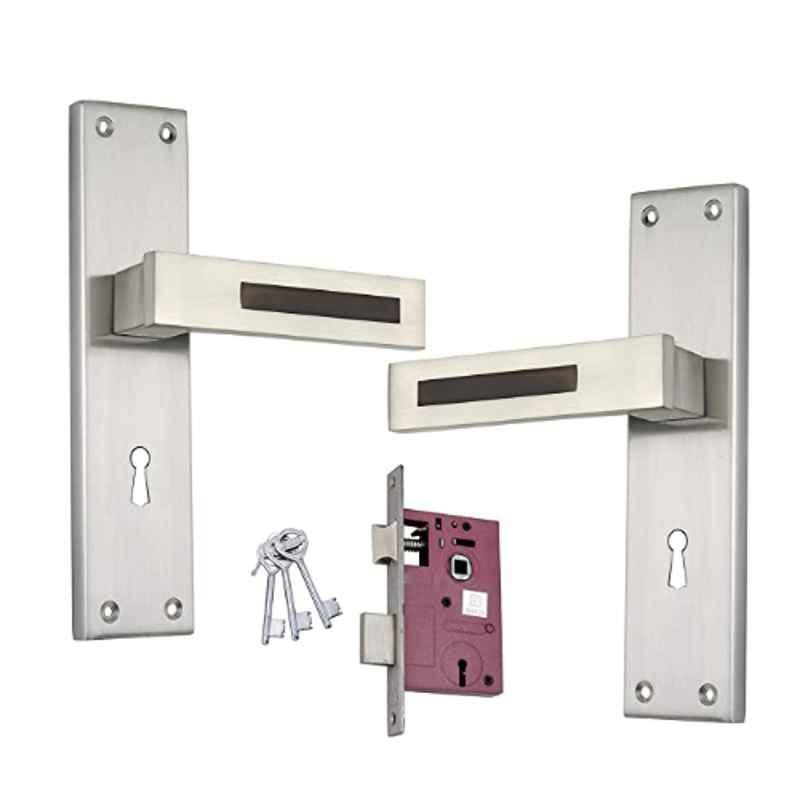 Shrida 401 Zinc Silver Polished Mortise Lock Set with 3 Keys
