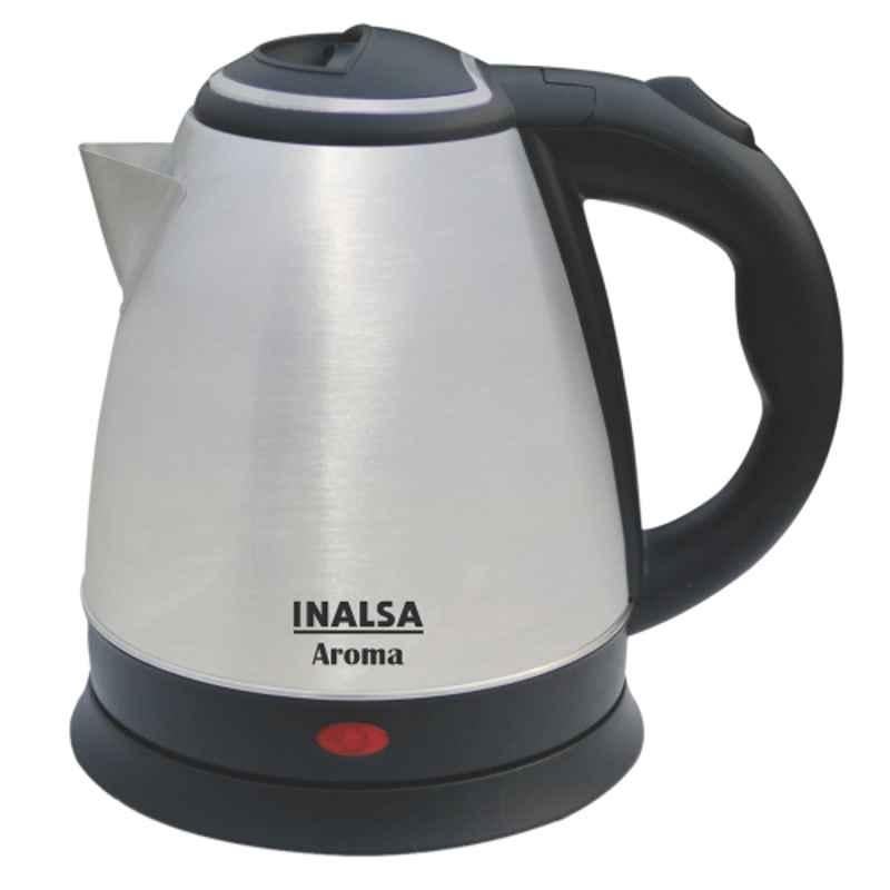Inalsa Aroma Kwik 1350W 1.5L Stainless Steel Brush Finish Black & Silver Electric Kettle