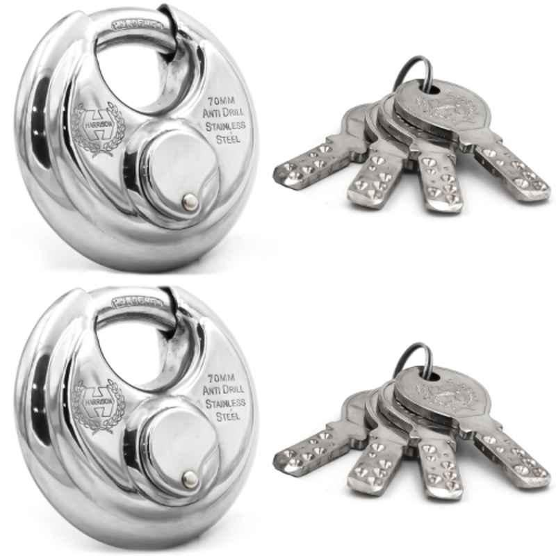 Harrison 70mm 12 Pins Mild Steel Round Padlock with 3 Computerised Keys, SUPER-STAR-0495 (Pack of 2)