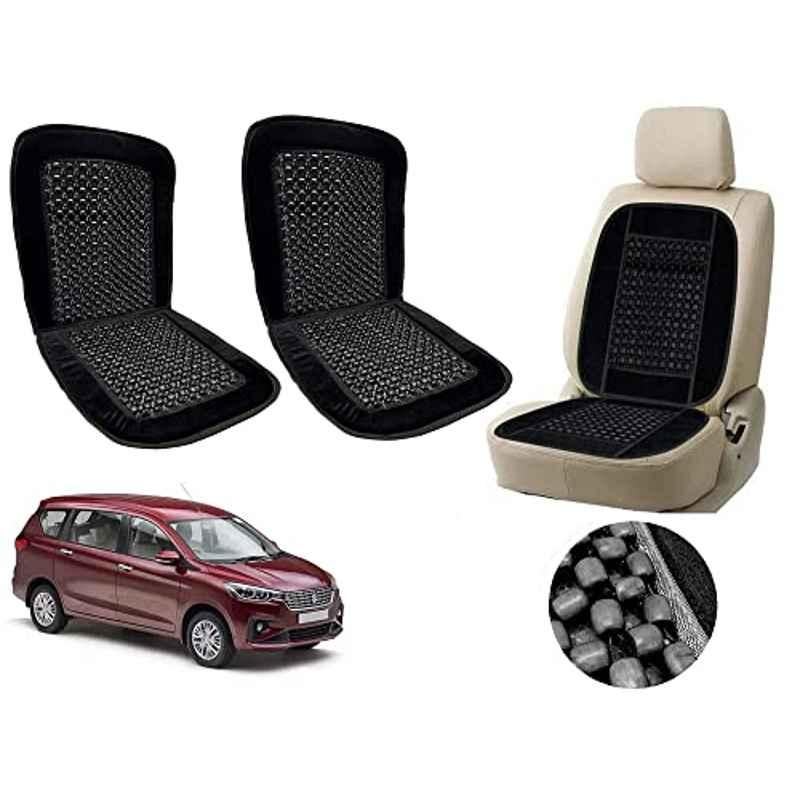 Auto Pearl PU, Velvet & Wooden Beads Black Rectangular Seat Cushion for Maruti Ertiga 2019 (Pack of 2 )