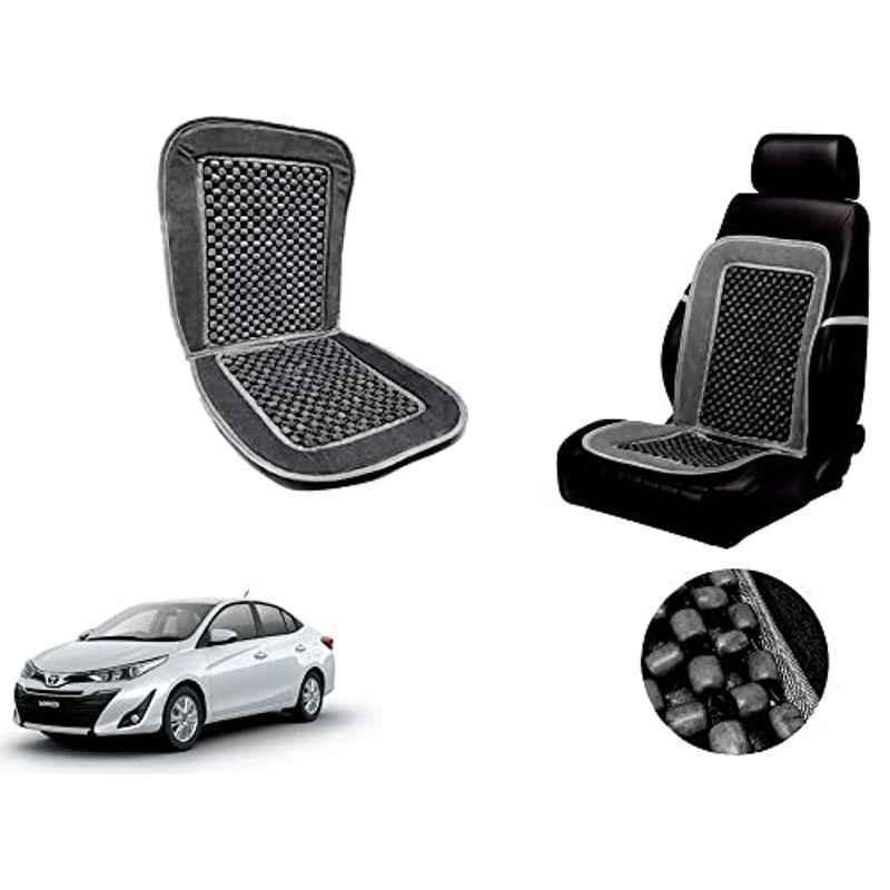 Auto Pearl PU, Velvet & Wooden Beads Grey Rectangular Seat Cushion for Toyota Yaris