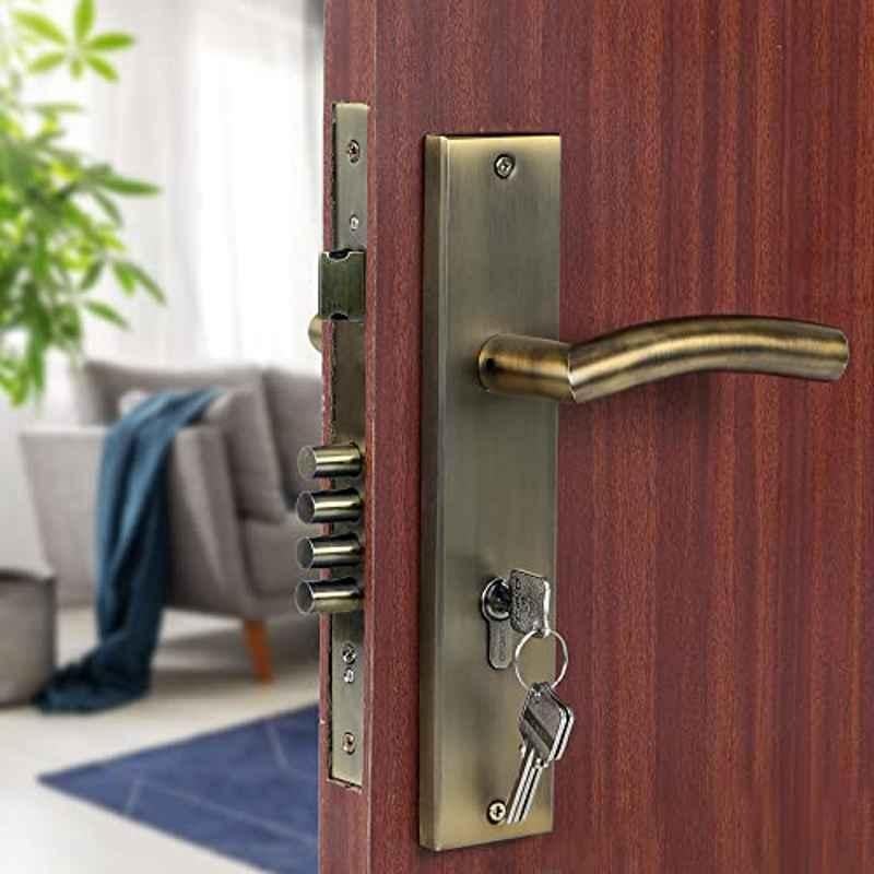 Voltizi 10 inch Stainless Steel 304 Antique Brass Finish Cylindrical Plate Mortise Door Lock Handle Set, MG-1105