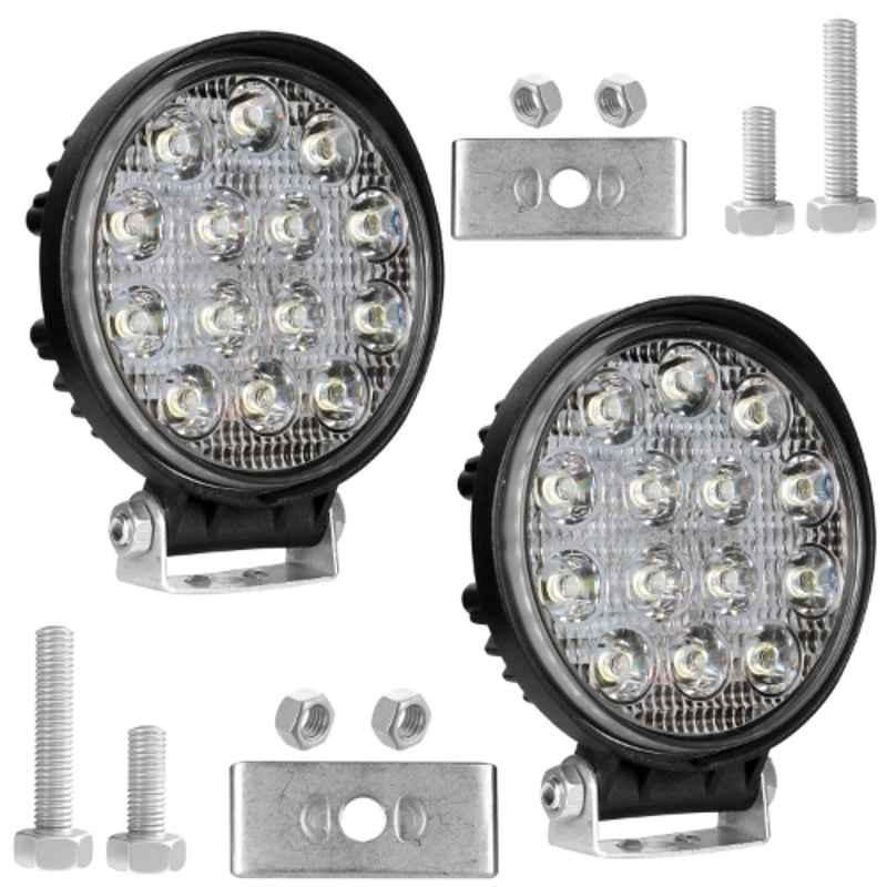 AllExtreme EX14RW2 2 Pcs 14 LED 42W 4 inch White Round Waterproof Fog Light Set