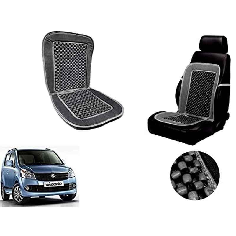 Auto Pearl PU, Velvet & Wooden Beads Grey Rectangular Seat Cushion for Maruti Suzuki WagonR 2006-2010