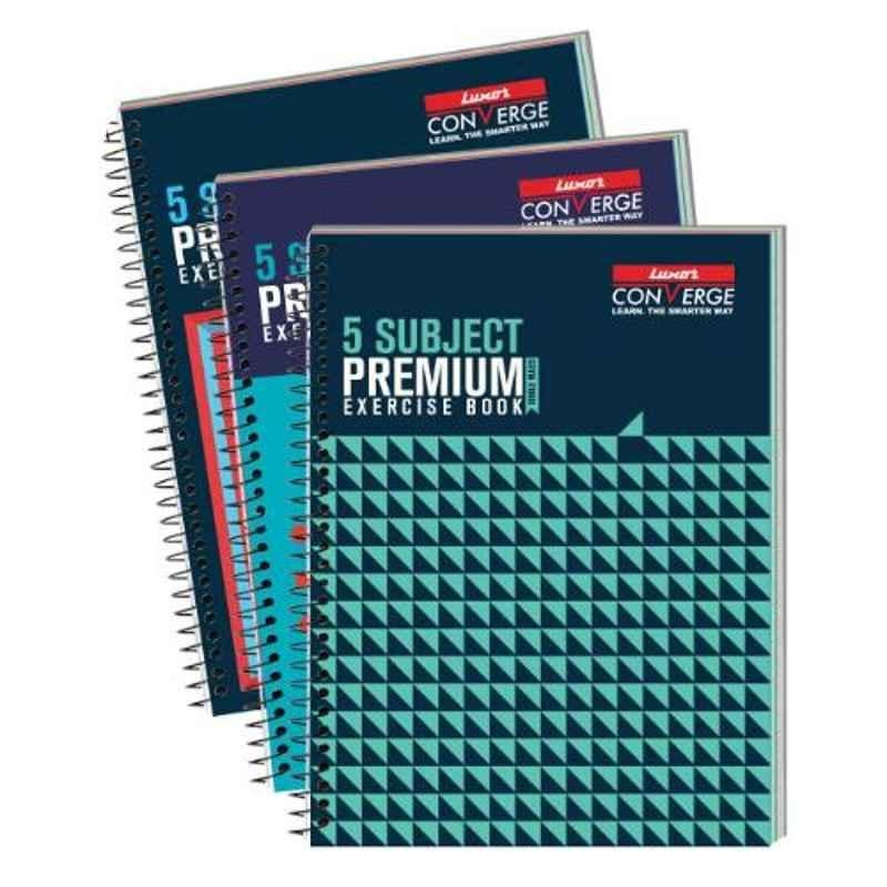 Luxor 5 Subject Spiral 18x24cm 60GSM 250 Pages Single Ruled Exercise Notebook (Pack of 3)