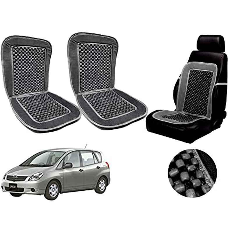 Auto Pearl PU, Velvet & Wooden Beads Grey Rectangular Seat Cushion for Toyota Spacio (Pack of 2 )