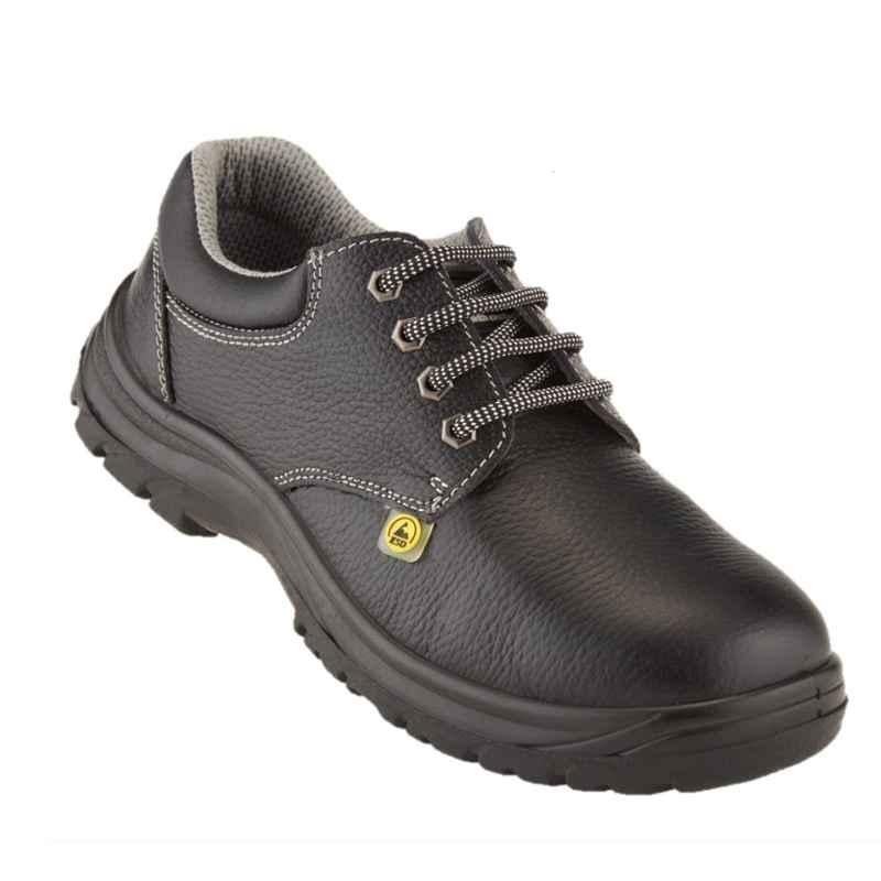 Neosafe Edge ESD A7009 Leather Low Ankle Steel Toe Black Work Safety Shoes, Size: 5