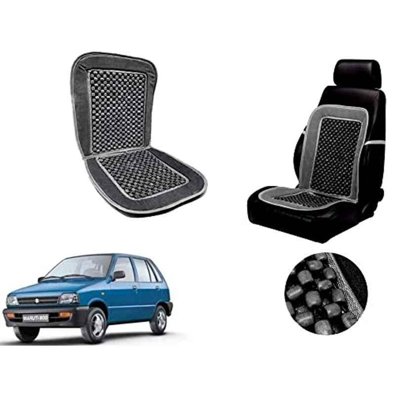 Auto Pearl PU, Velvet & Wooden Beads Grey Rectangular Seat Cushion for Maruti Suzuki 800