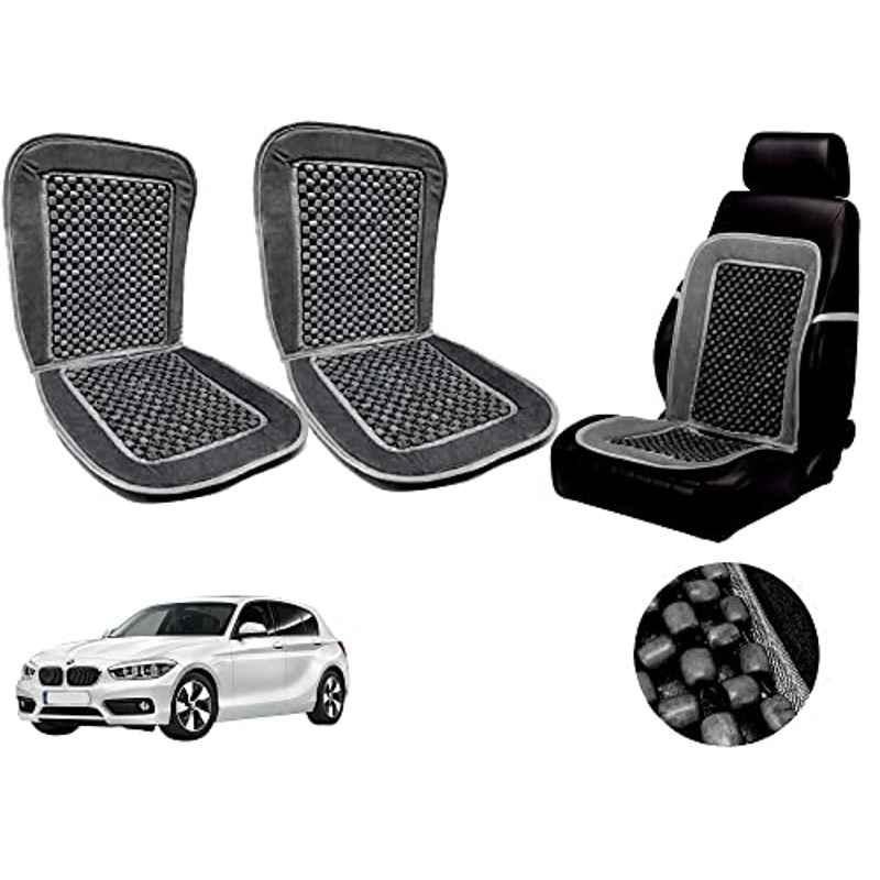 Auto Pearl PU, Velvet & Wooden Beads Grey Rectangular Seat Cushion for BMW 1 Series (Pack of 2 )