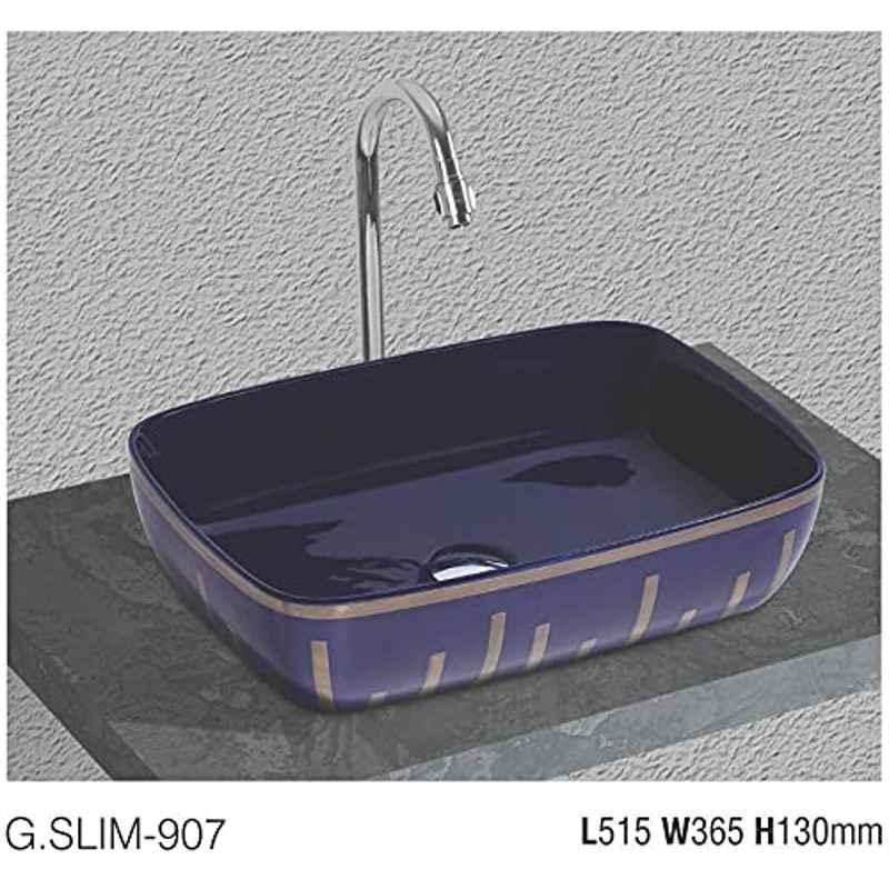 Uken (G.Slim-907) Imported Luxury European Style Designing Bathroom Sink/Wash Basin/Table Top (G.Slim-907) Blue