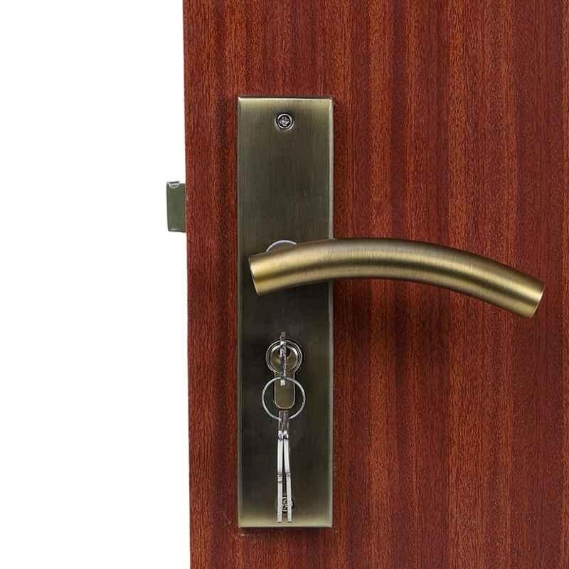 Handle Waala MG-1102 8 inch 60mm Stainless Steel Anitque Brass Finish Both Side Key Cylindrical Plate Mortise Door Lock Set