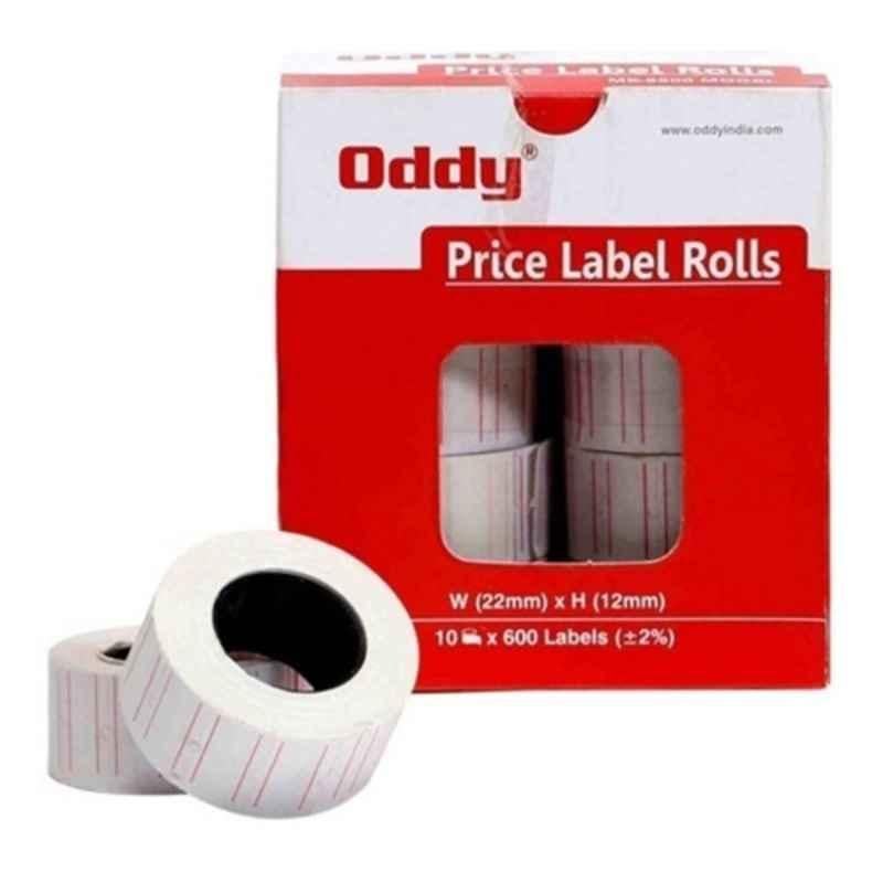 Oddy White Red Line 600 Price Label Rolls for Motex Labels, PLR-W-600 (Pack of 10)