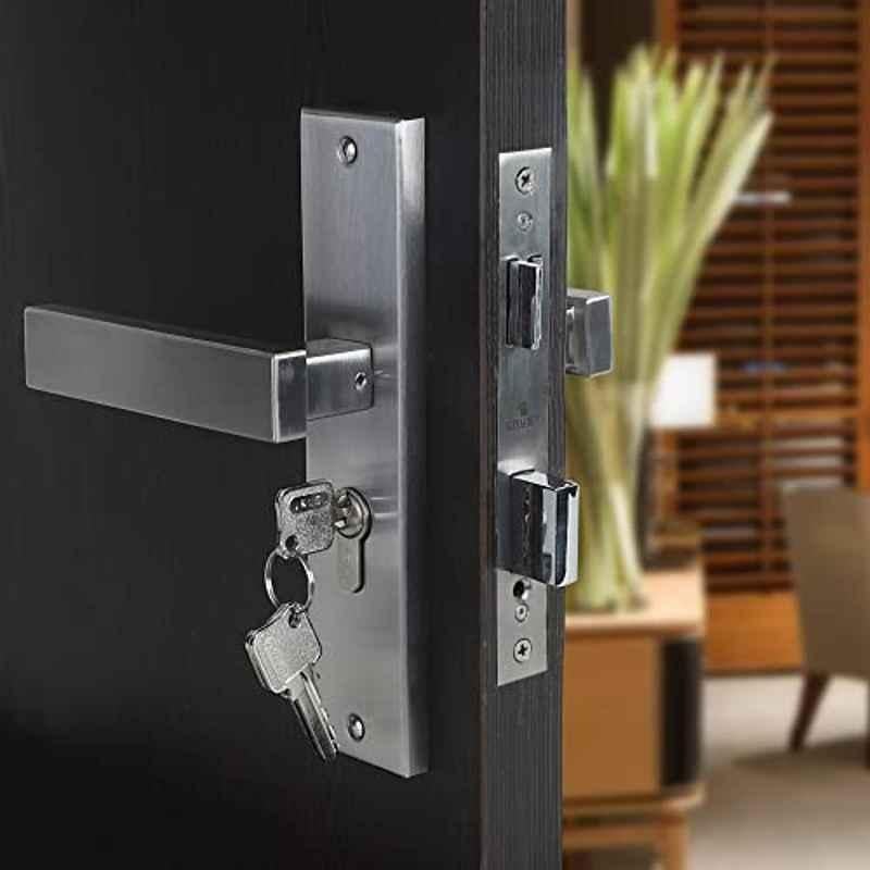 Voltizi 8 inch Stainless Steel Matt Finish Cylindrical Plate Both Side Key Mortise Door Lock Handle Set with 3 Computer Keys, LB1007-BSK