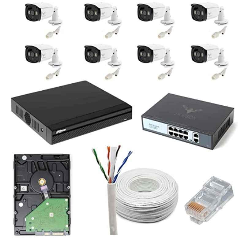 JK Vision 4MP 8 Pcs Bullet CCTV IP Camera Kit with 8 Channel NVR, 8 Port JK Vision POE, 2TB Hard Disk, Cat6 Cable 100m & 16 RJ45 Connector