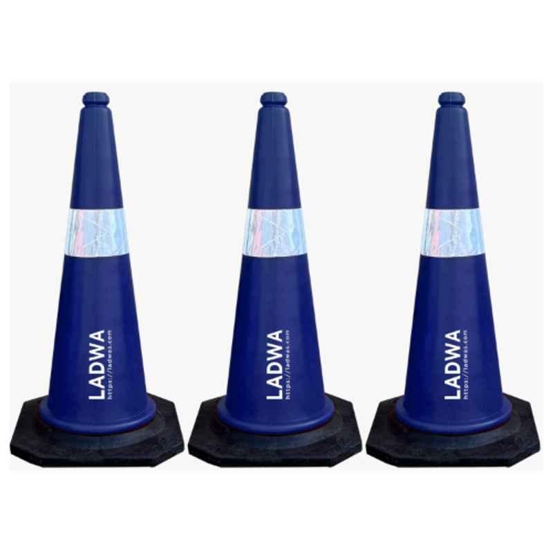 Ladwa 3 Pcs 750mm PVC Impact Resistant Blue Road Traffic Safety Cone with 3m Chain & 3 Hooks Set