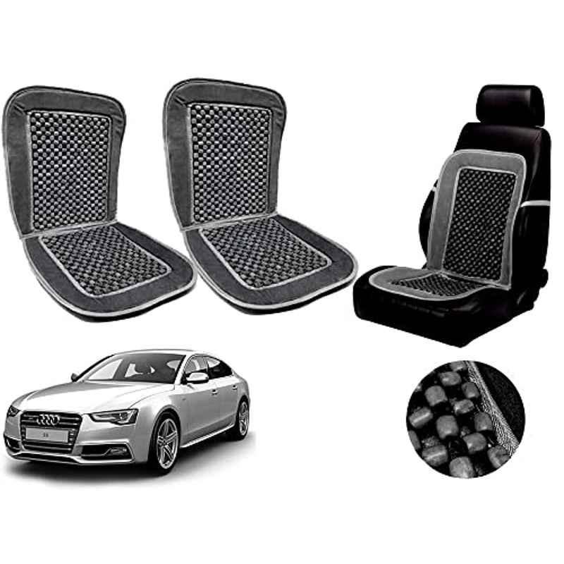 Auto Pearl PU, Velvet & Wooden Beads Grey Rectangular Seat Cushion for Audi S5 (Pack of 2 )
