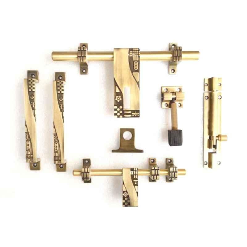 Jovial 6 Pcs Aluminium Antique Brass Single Door Fitting Accessories Kit, 1022-KT-132