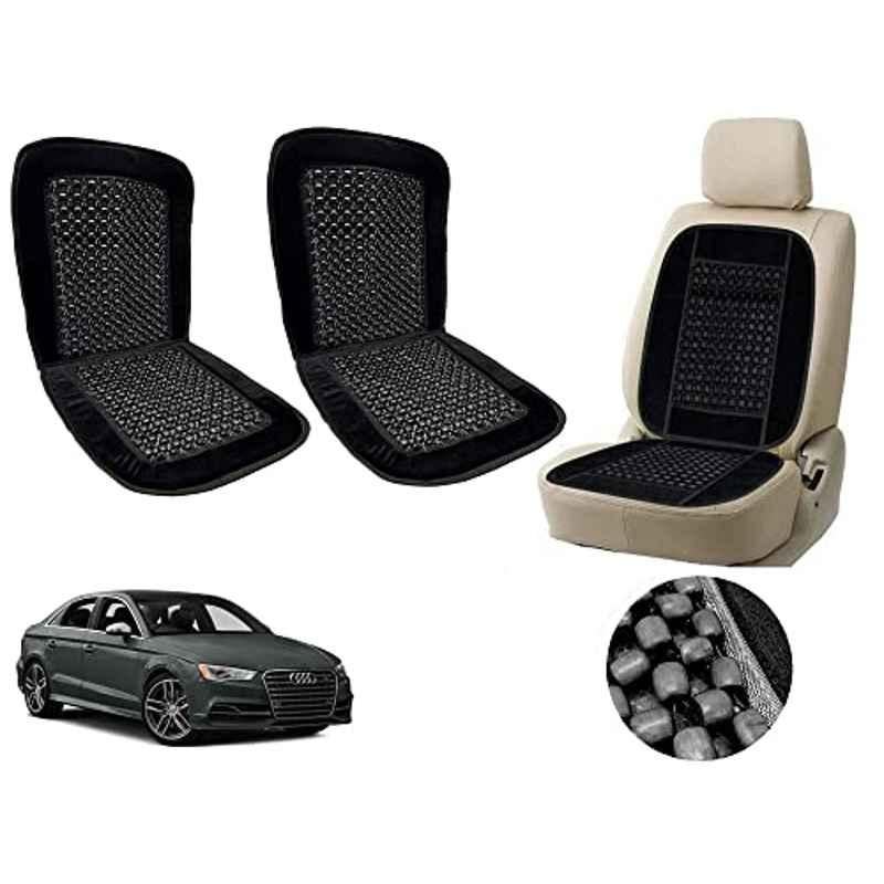 Auto Pearl PU, Velvet & Wooden Beads Black Rectangular Seat Cushion for Audi S3 (Pack of 2 )