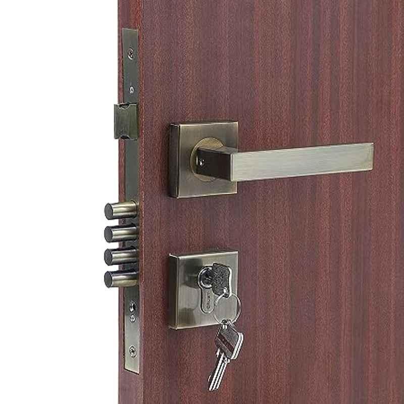 Homexpert Rose LB-301 Stainless Steel Antique Brass Finish Cylindrical Plate Both Side Key Mortise Door Lock Set