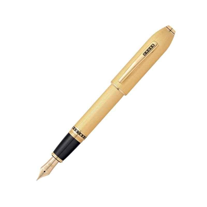 Cross Peerless 125 Black Ink 23KT Gold Plated Fountain Pen with 2 Pcs Black Pen Cartridges & Converter Set, AT0706-4MD