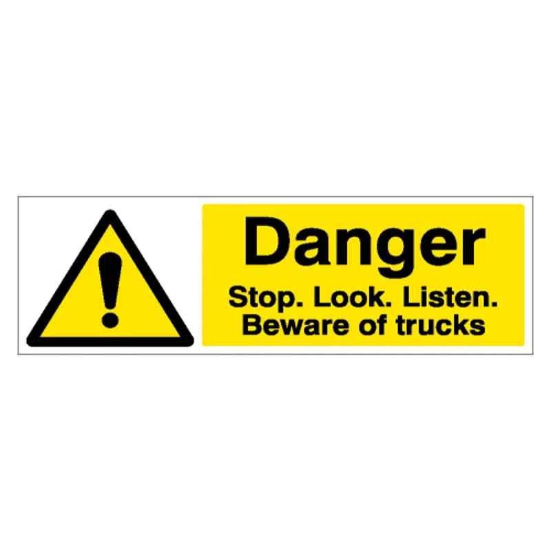 SUNSIGNS 300x100mm Vinyl Danger Stop Look Listen Beware of Trucks Signage, SN0217VNLOTHPIXAG